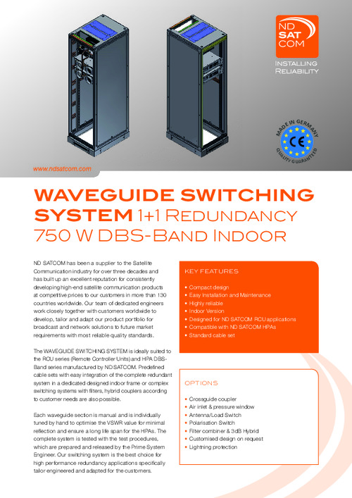 Waveguide System Indoor 1:1 redundant for 750W DBS-BAND HPA Amplifiers