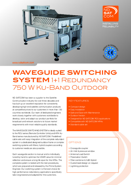 Waveguide System Outdoor 1:1 redundant for 750W Ku-BAND HPA Amplifiers