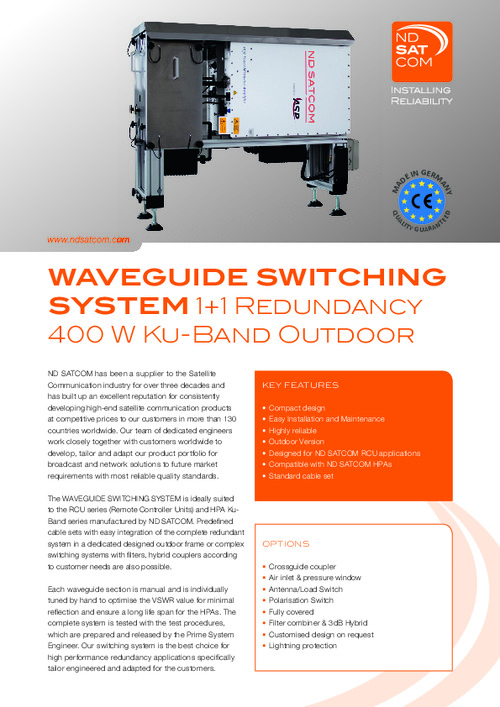Waveguide System Outdoor 1:1 redundant for 400W Ku-BAND HPA Amplifiers