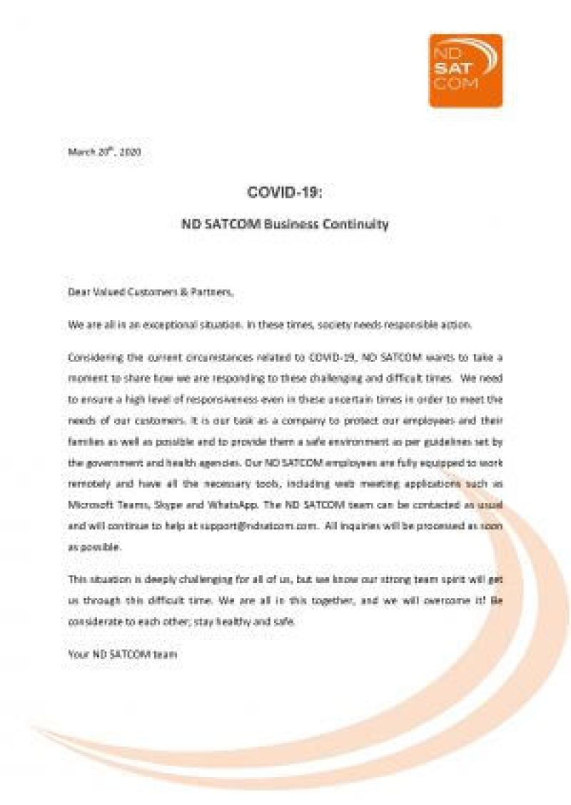 COVID-19: ND SATCOM Business Continuity
