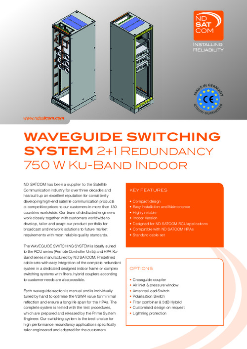 Waveguide System Indoor 2:1 redundant for 750W Ku-BAND HPA Amplifiers