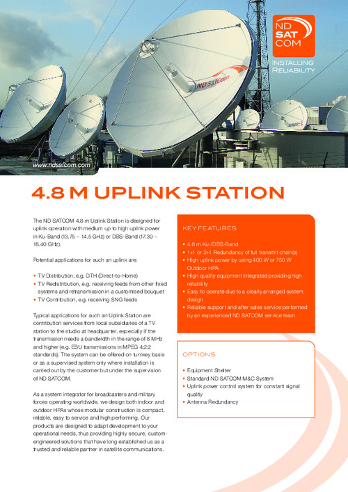 Fix Stations 4.8m Uplink - Datasheet