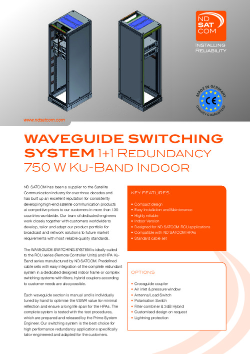 Waveguide System Indoor 1:1 redundant for 750W Ku-BAND HPA Amplifiers