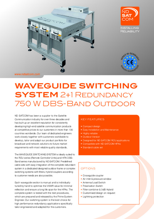 Waveguide System Outdoor 2:1 redundant for 750W DBS-BAND HPA Amplifiers
