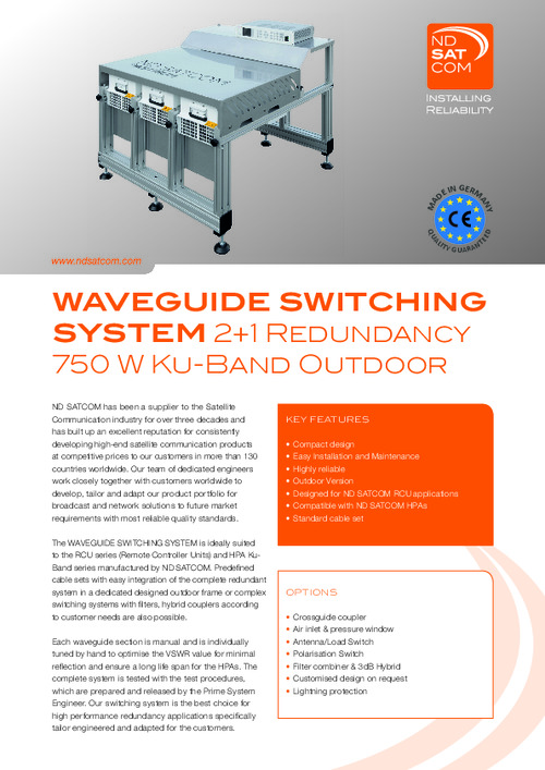 Waveguide System Outdoor 2:1 redundant for 750W Ku-BAND HPA Amplifiers