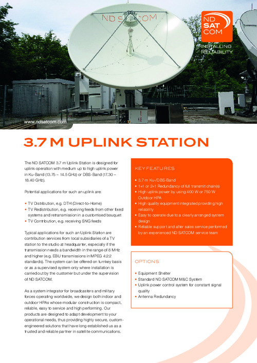 Fix Stations 3.7m Uplink - Datasheet
